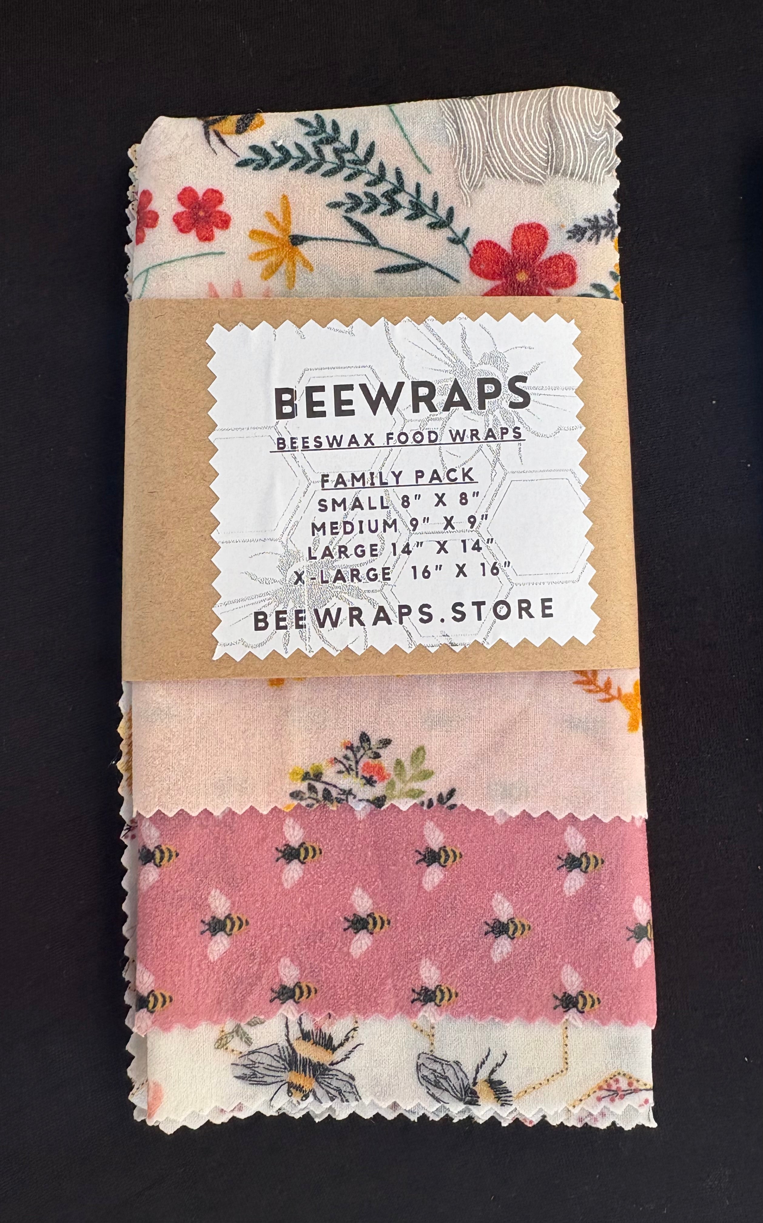 Beewraps Family 4 Pack Set Made in USA Eco Friendly Reusable Beeswax Food Wrap