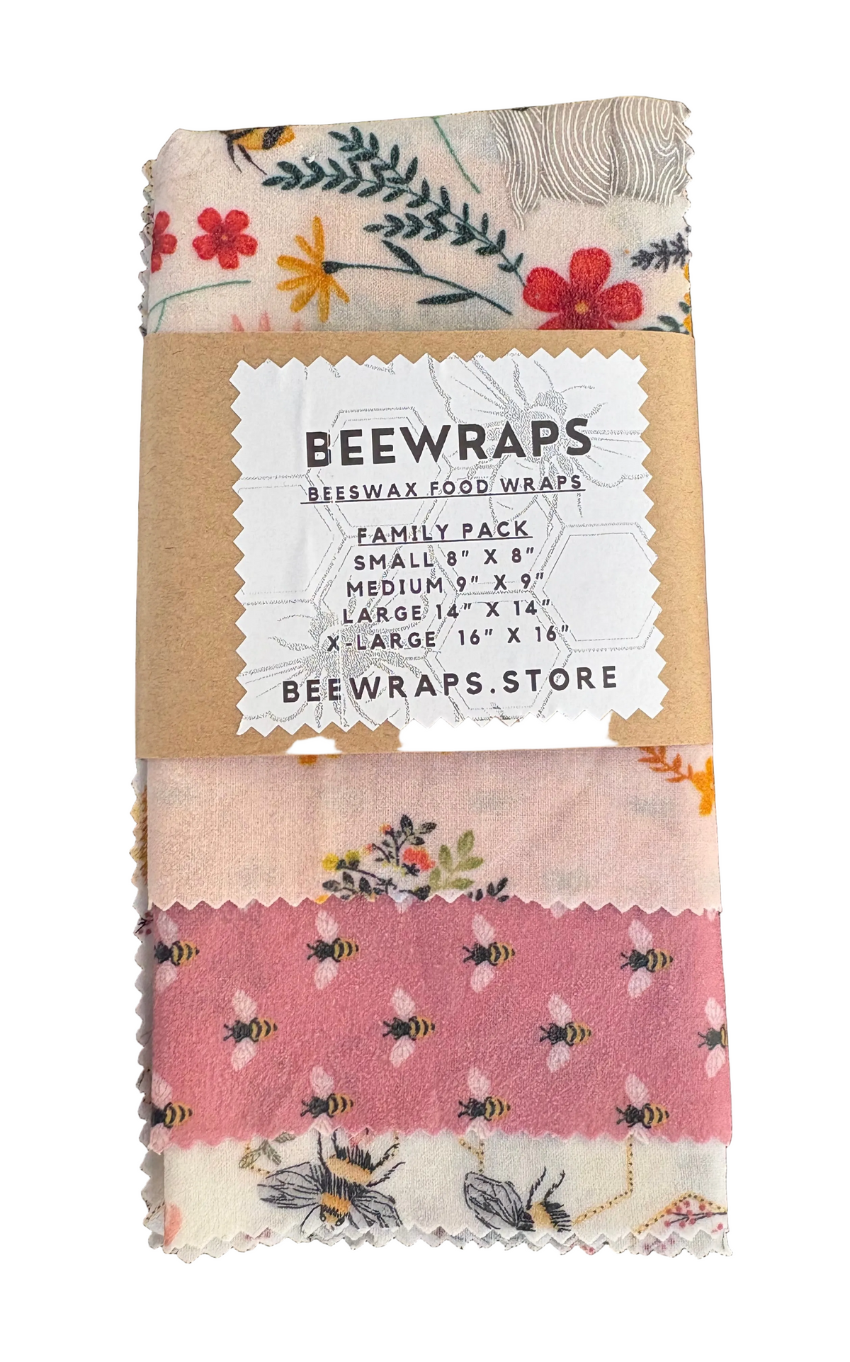 Beewraps Family 4 Pack Set Made in USA Eco Friendly Reusable Beeswax Food Wrap